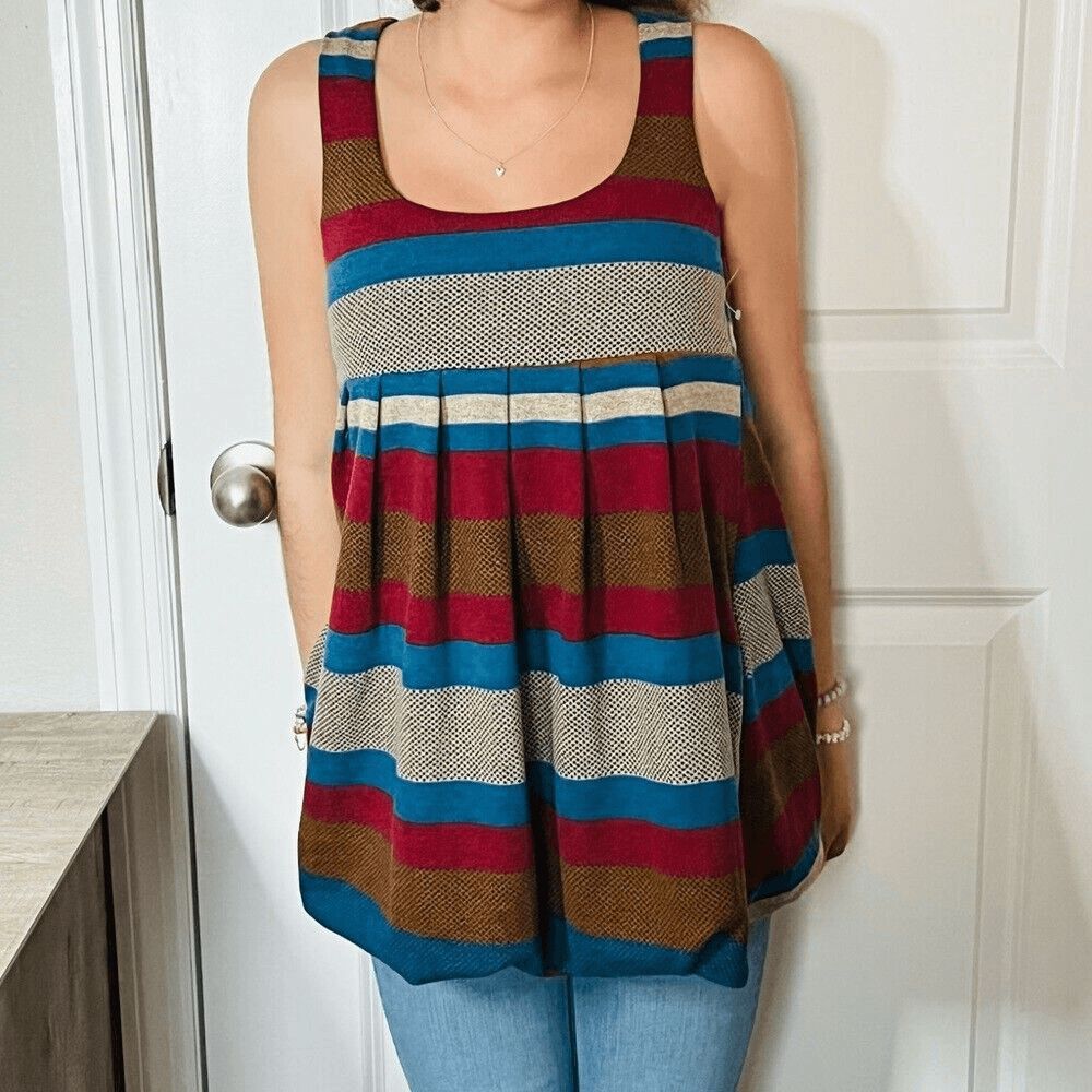 Forever Multi-Color Striped Scoop Neck Tank Bubble Juniors Top & Pockets! Small